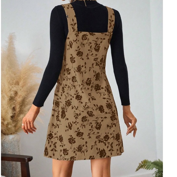 Boho Floral print Corduroy Sleeveless Mini Dress - Picture 2 of 6